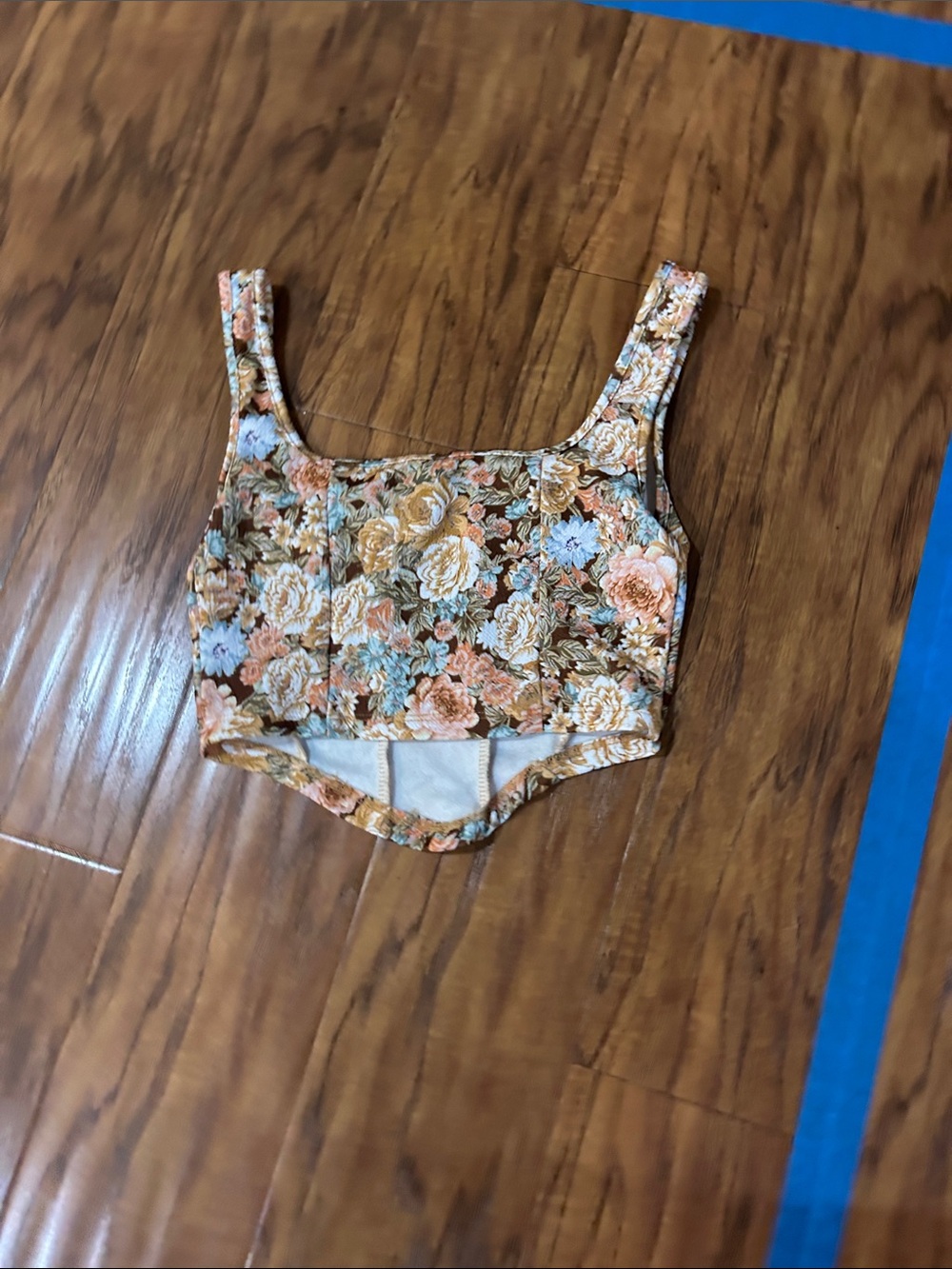 SHEIN Floral Crop Tank Top in Brown & Peach